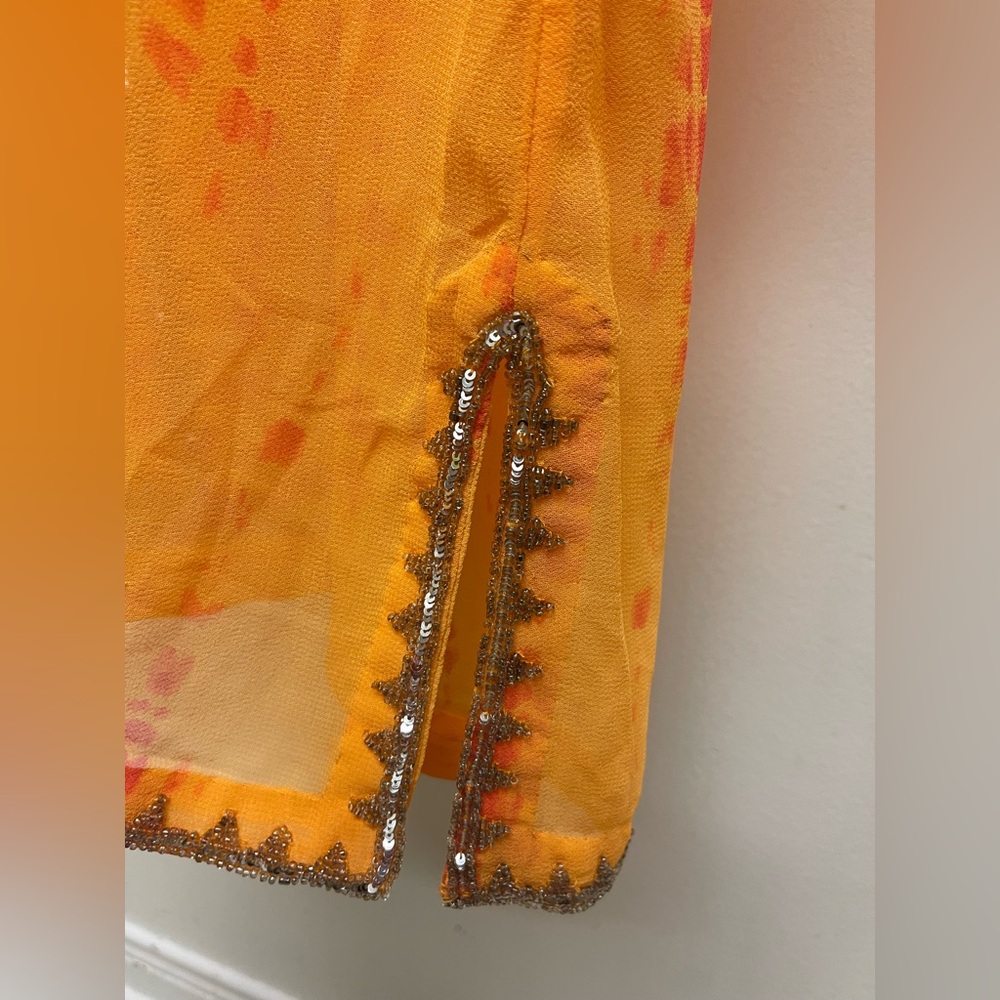 Soft Surroundings Kaftan Dress Large Sequined Beaded Orange Tie Dye Cover-Up 3XL - Picture 8 of 10